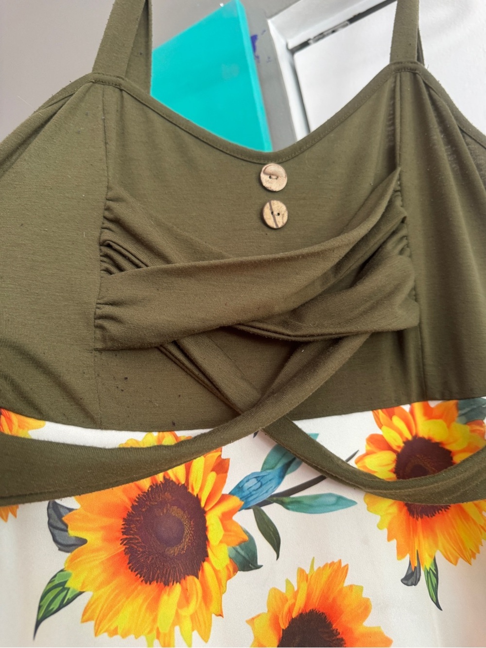 Boutique Olive Green Sunflower Criss Cross Sundress Size Large - Picture 8 of 8